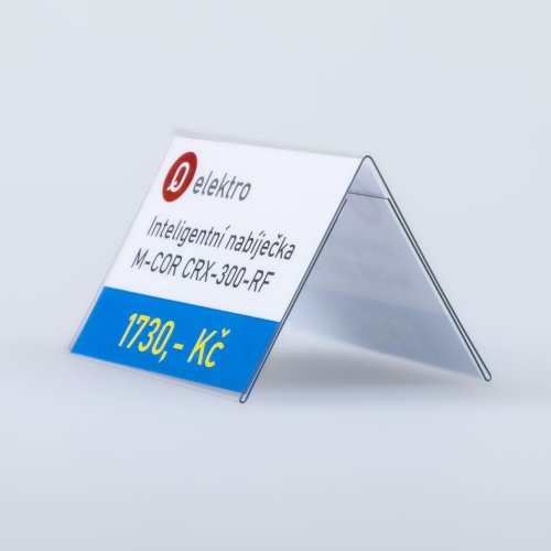 Stand made of transparent plastic for double-sided insertion of price tag - type PVC-S4.