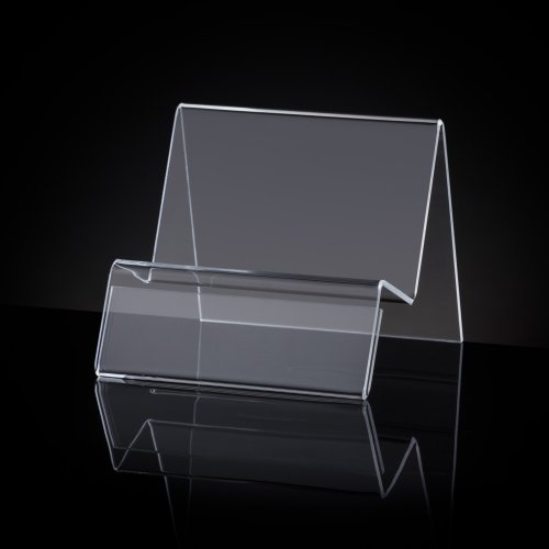 Plexi stand for electronics and mobile phones with the possibility of inserting a label with a label. Stand type AKR-S56