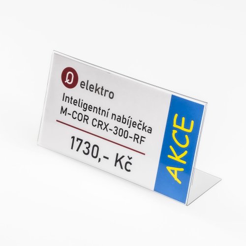 Stand made of transparent plastic for inserting a label with a price tag - type PVC-S1