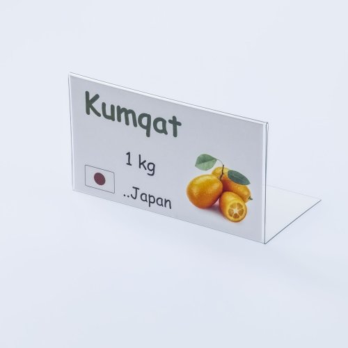 Stand made of transparent plastic for inserting a label with a price tag - type PVC-S2