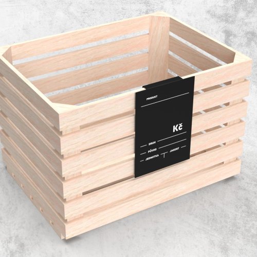 These black printed signs can be hung inside the handle of the crate. The labels are designed for labelling fruit and vegetables and can be written on with chalk markers