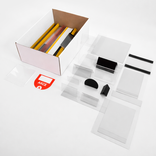 Krabice se vzorky našich výrobků. Výběr pro regály a maloobchod.