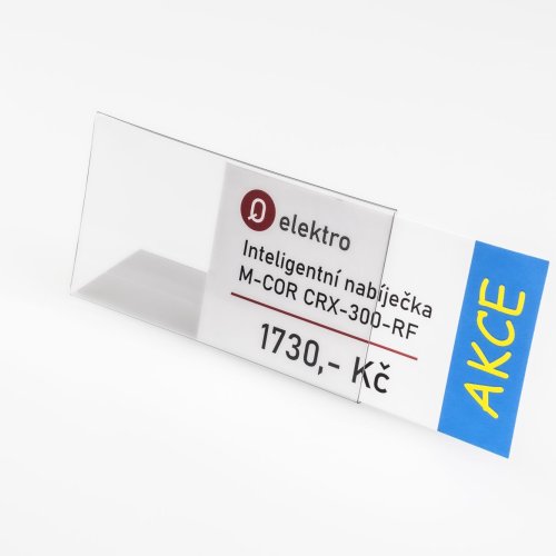 Stand made of transparent plastic for inserting a label with a price tag - type PVC-S1