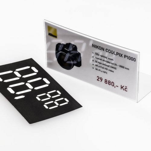 Stand made of transparent plastic for inserting a label with a price tag - type PVC-S2. Paper label is not included and can be ordered separately.