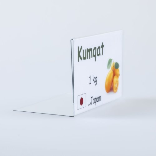 Stand made of transparent plastic for inserting a label with a price tag - type PVC-S2