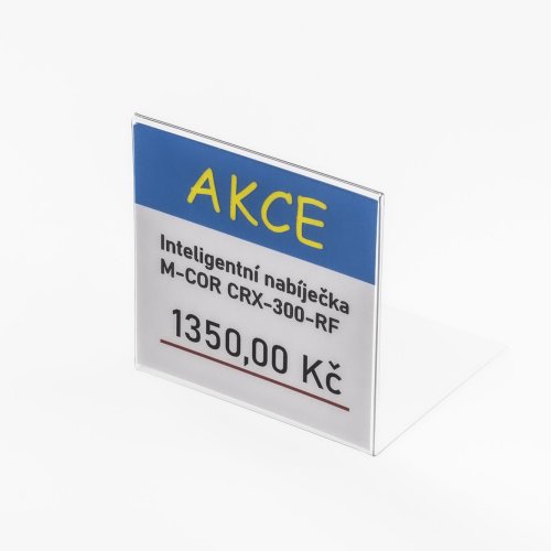 Stand made of transparent plastic for inserting a label with a price tag - type PVC-S2