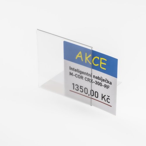 Stojánek z průhledného plastu na vložení štítku s cenovkou - typ PVC-S2